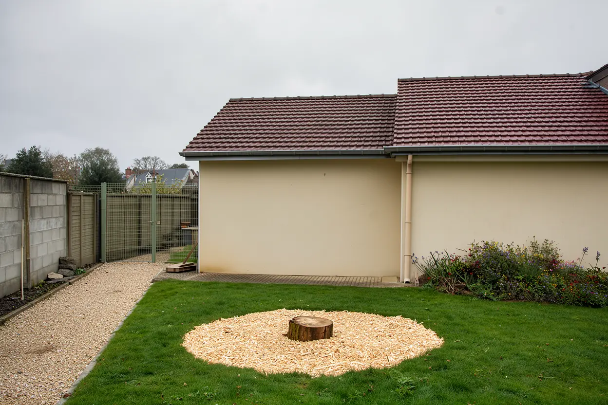 Jardin dégagé après démontage du conifère à Coulaines