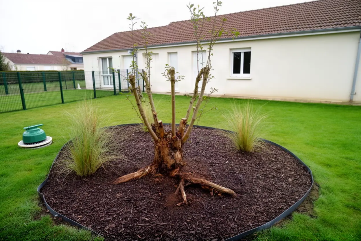 Vieille souche avec rejets avant intervention à Mulsanne