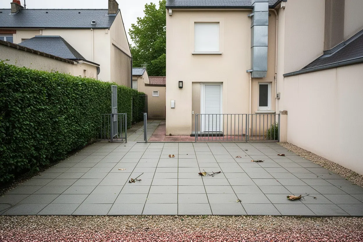 Cour mancelle propre après évacuation des végétaux